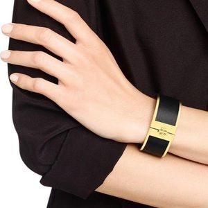 Tory Burch Gold Skinny Leather Inlay Cuff Bracelet